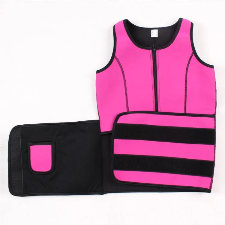 Neoprene Corset Yoga Vest Sweat Suit Postpartum Belly Belt, Size:M(Rose Red)