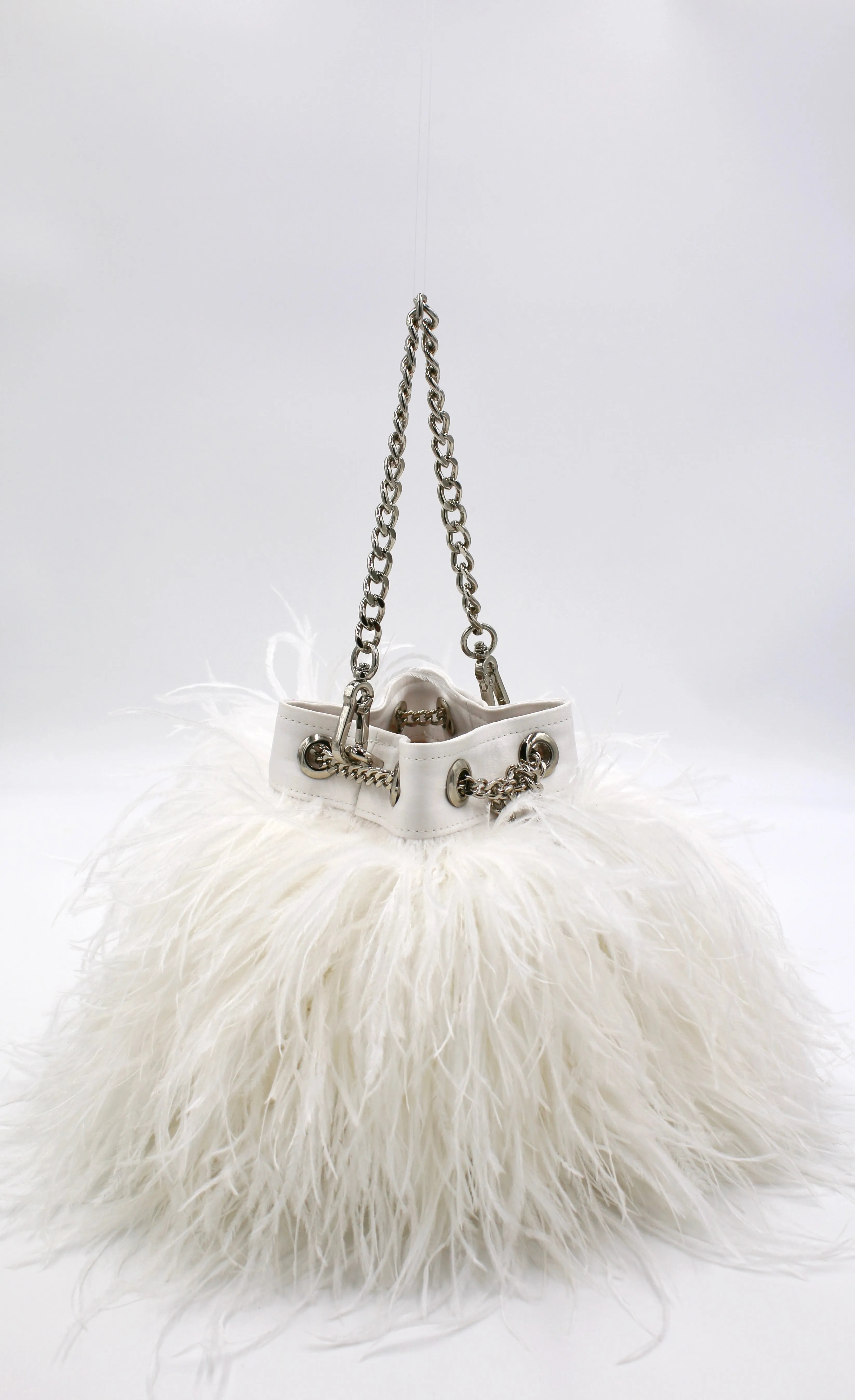 Ostrich Feather Bucket Bag | Pearl | Large | Made to order