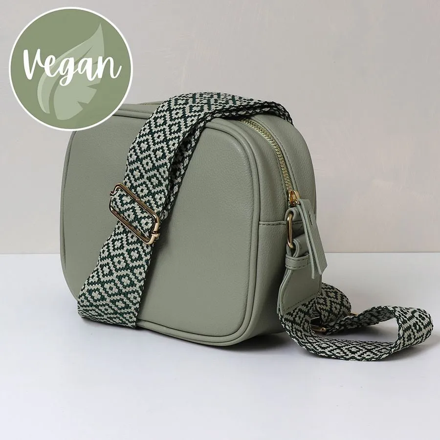 Pale Green Vegan Leather Crossbody Bag With Diamond Strap