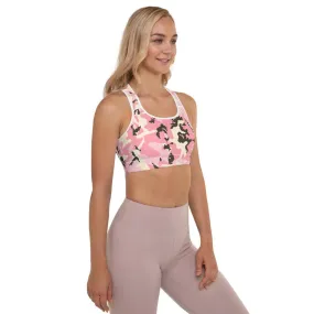 Pink Camo Women's Sports Bra, Army Military Print Padded Fitness Bra- Made in USA/EU