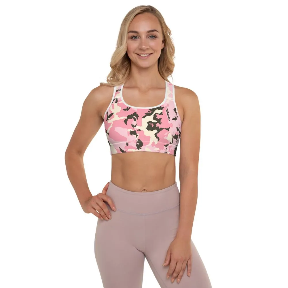 Pink Camo Women's Sports Bra, Army Military Print Padded Fitness Bra- Made in USA/EU