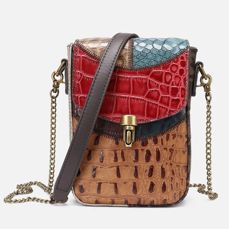 Small Chain Bag For Women Mix Color Leather Crossbody Phone Bag