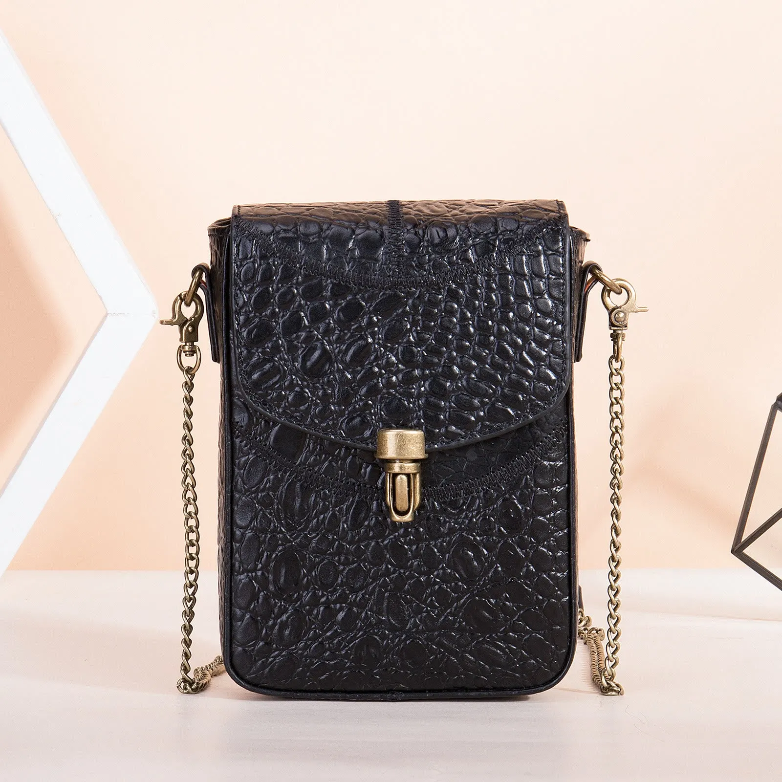Small Chain Bag For Women Mix Color Leather Crossbody Phone Bag