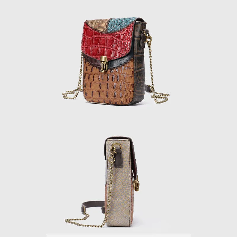 Small Chain Bag For Women Mix Color Leather Crossbody Phone Bag