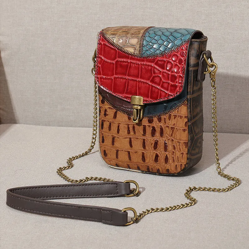 Small Chain Bag For Women Mix Color Leather Crossbody Phone Bag
