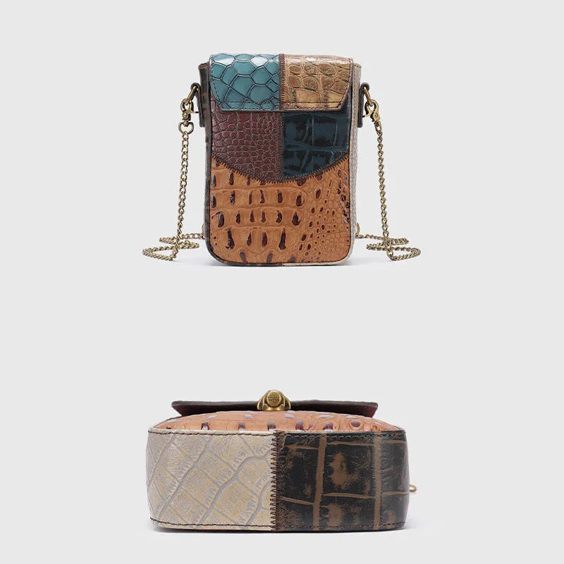 Small Chain Bag For Women Mix Color Leather Crossbody Phone Bag