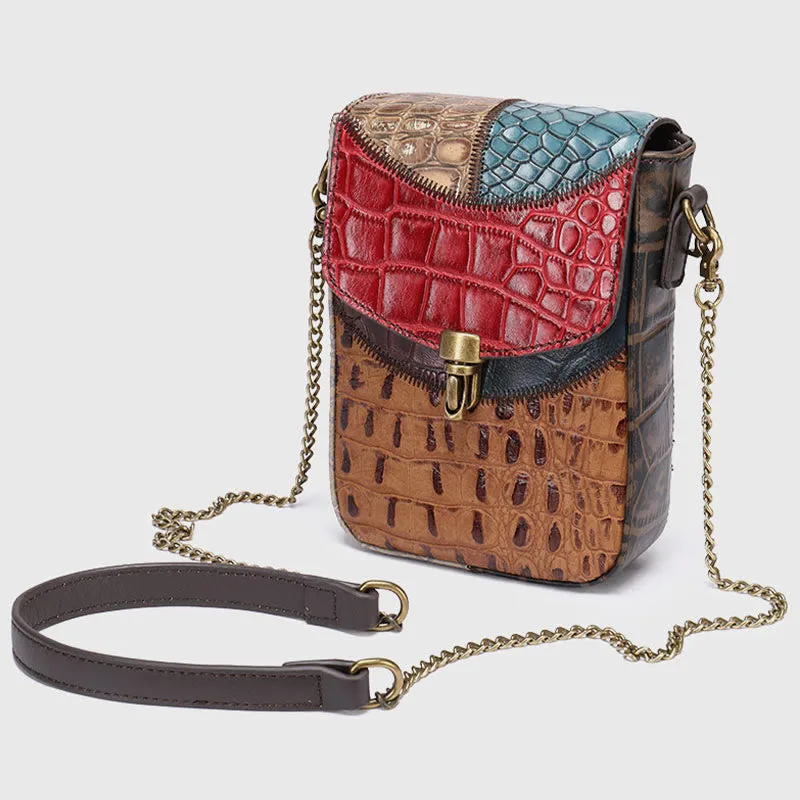 Small Chain Bag For Women Mix Color Leather Crossbody Phone Bag