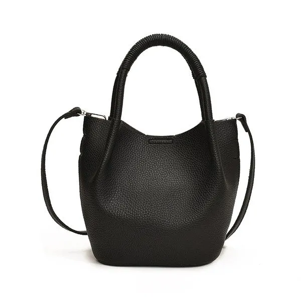 Soft Vegan Leather Bucket Crossbody Tote Bag  with Removable Strap & Mini Pouch
