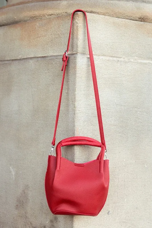Soft Vegan Leather Bucket Crossbody Tote Bag  with Removable Strap & Mini Pouch