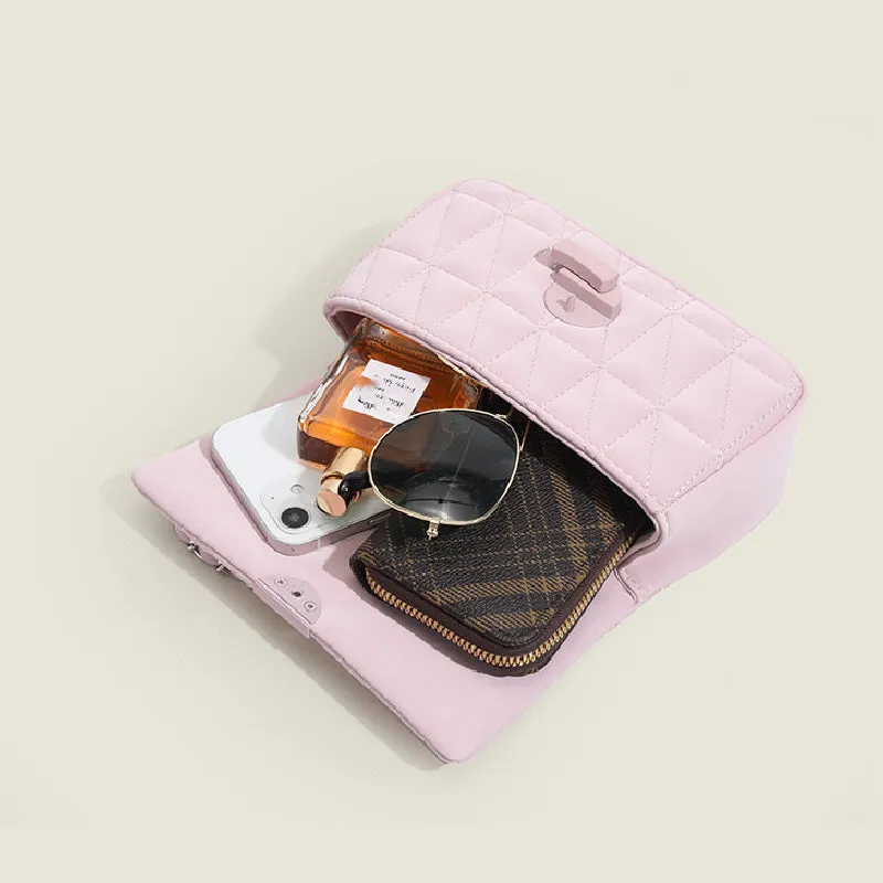 Sohiwoo Solid Color Quilted Plaid Shoulder Bag Crossbody Bag Versatile Phone Storage Bag & Coin Purse