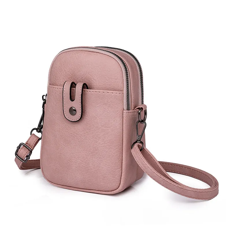 Sohiwoo Solid Color Shoulder Bag Retro Small Phone Bag Simple Faux Leather Crossbody Bag