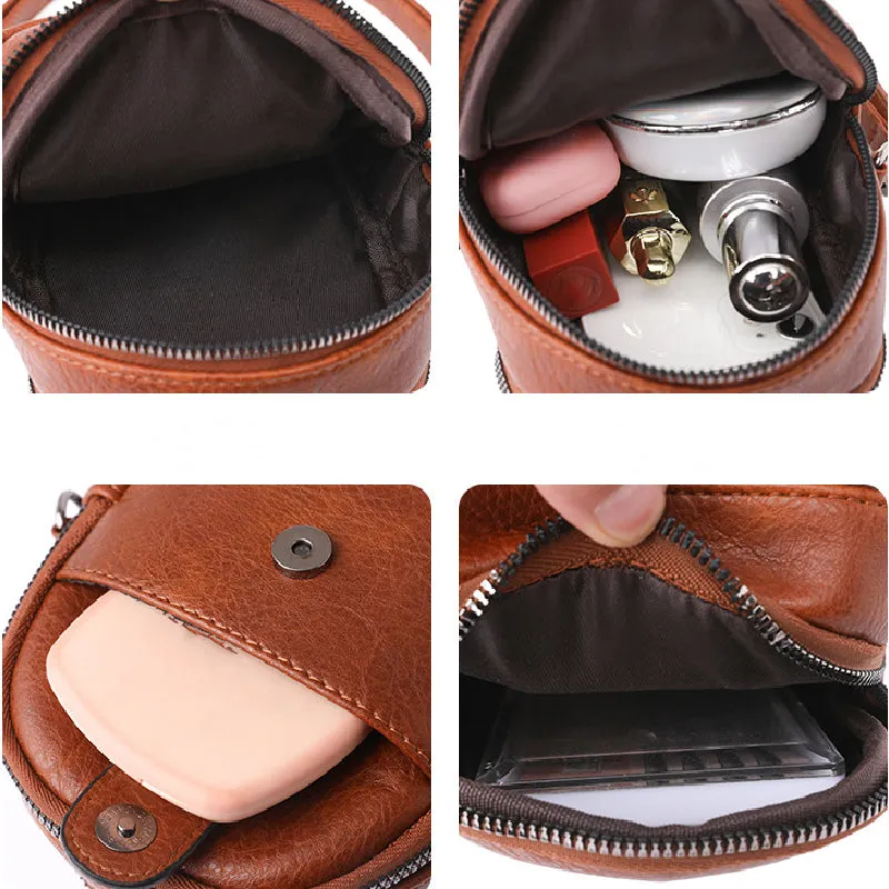 Sohiwoo Solid Color Shoulder Bag Retro Small Phone Bag Simple Faux Leather Crossbody Bag