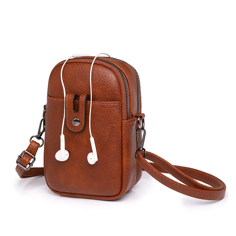 Sohiwoo Solid Color Shoulder Bag Retro Small Phone Bag Simple Faux Leather Crossbody Bag
