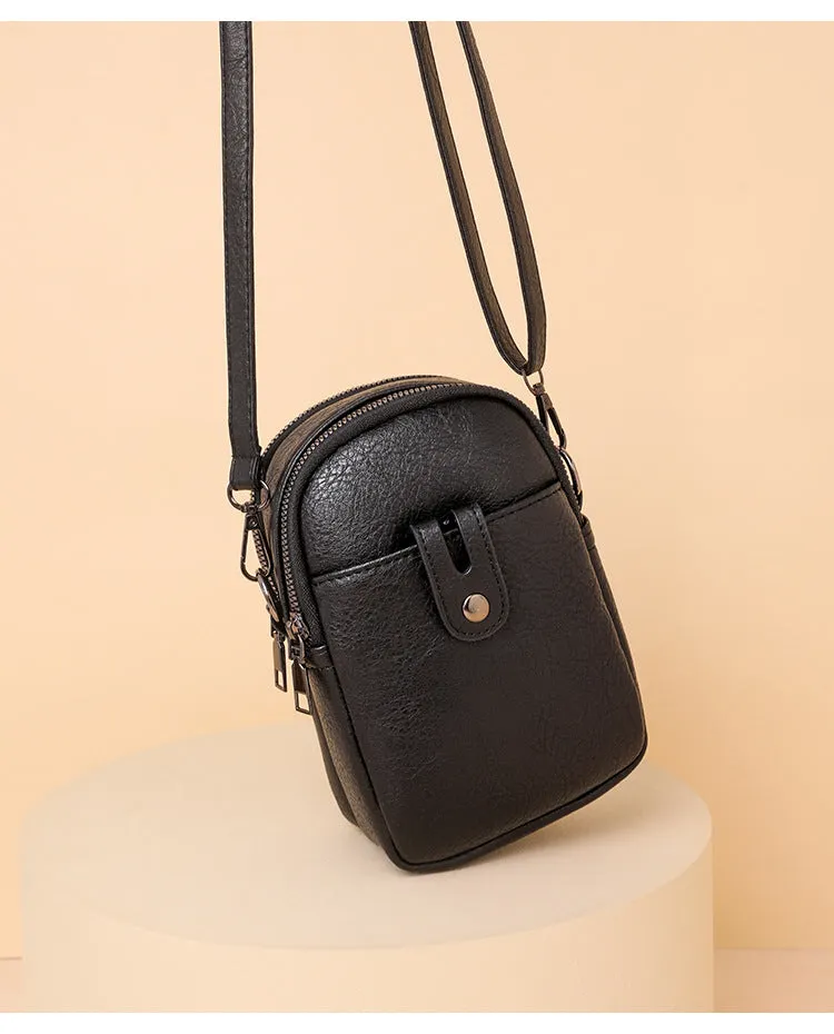 Sohiwoo Solid Color Shoulder Bag Retro Small Phone Bag Simple Faux Leather Crossbody Bag