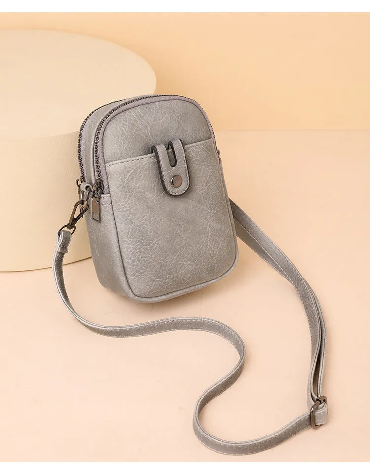 Sohiwoo Solid Color Shoulder Bag Retro Small Phone Bag Simple Faux Leather Crossbody Bag