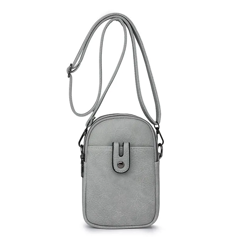 Sohiwoo Solid Color Shoulder Bag Retro Small Phone Bag Simple Faux Leather Crossbody Bag