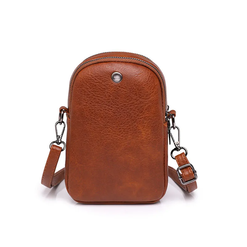 Sohiwoo Solid Color Shoulder Bag Retro Small Phone Bag Simple Faux Leather Crossbody Bag