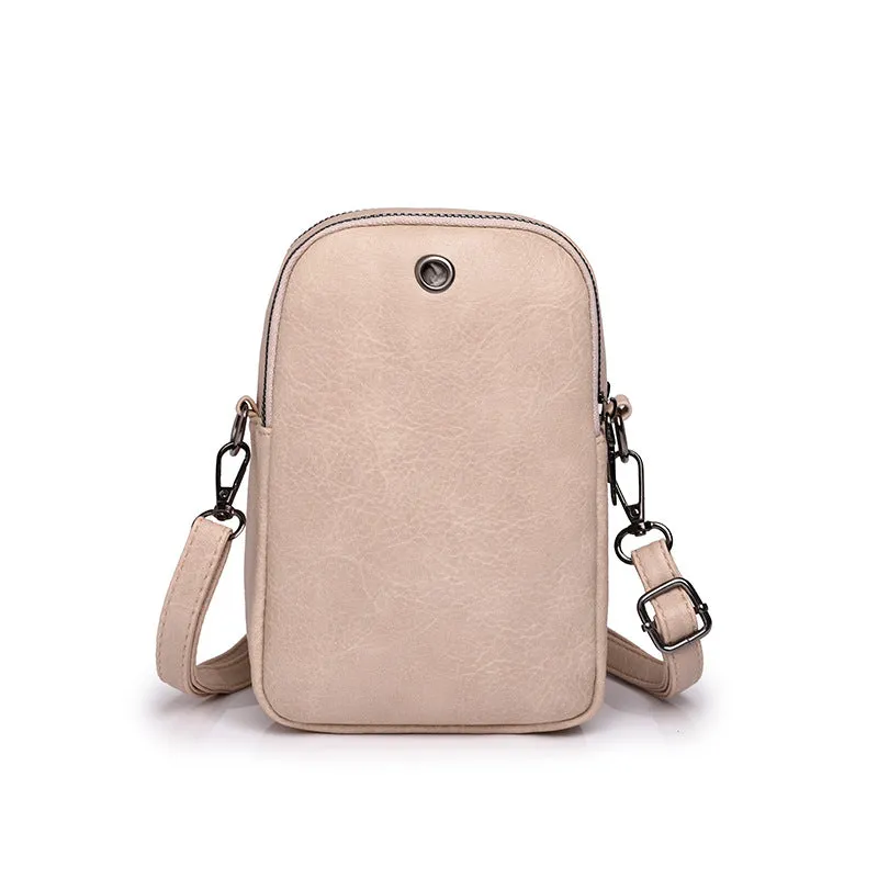 Sohiwoo Solid Color Shoulder Bag Retro Small Phone Bag Simple Faux Leather Crossbody Bag