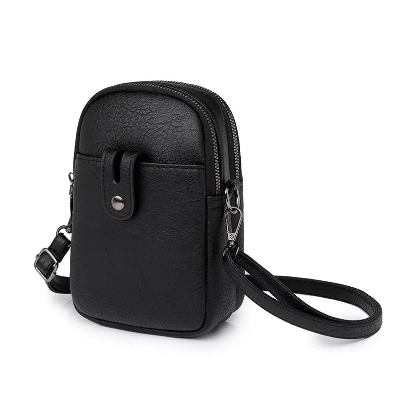 Sohiwoo Solid Color Shoulder Bag Retro Small Phone Bag Simple Faux Leather Crossbody Bag