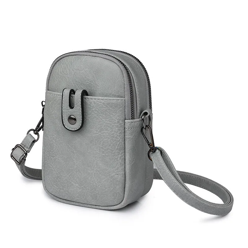 Sohiwoo Solid Color Shoulder Bag Retro Small Phone Bag Simple Faux Leather Crossbody Bag