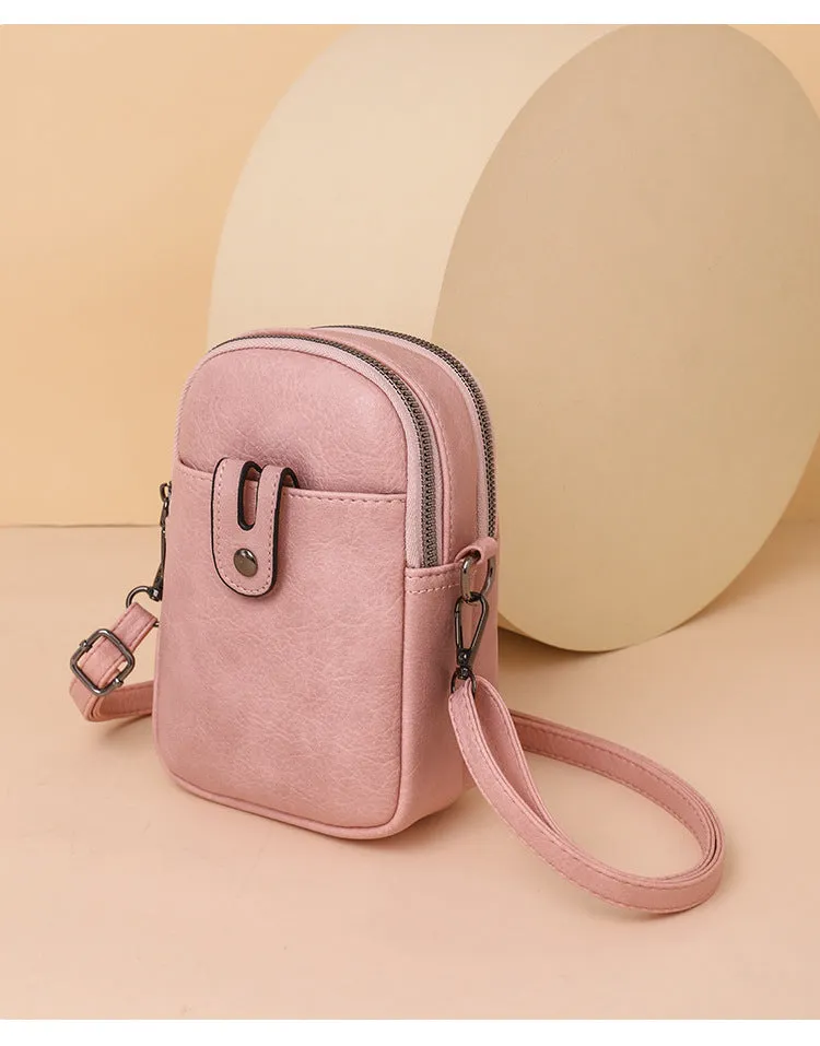 Sohiwoo Solid Color Shoulder Bag Retro Small Phone Bag Simple Faux Leather Crossbody Bag