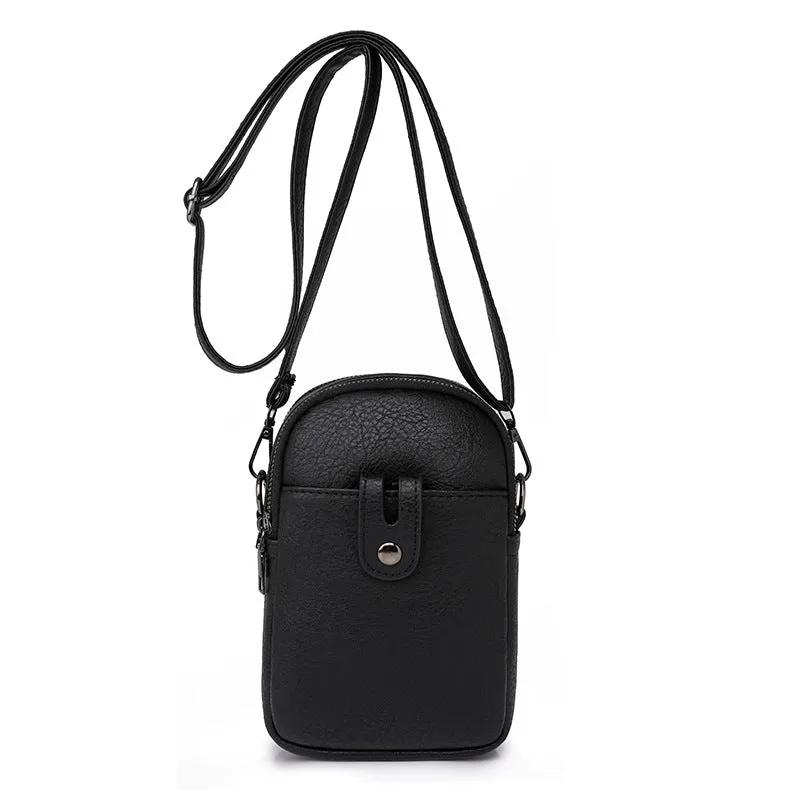 Sohiwoo Solid Color Shoulder Bag Retro Small Phone Bag Simple Faux Leather Crossbody Bag