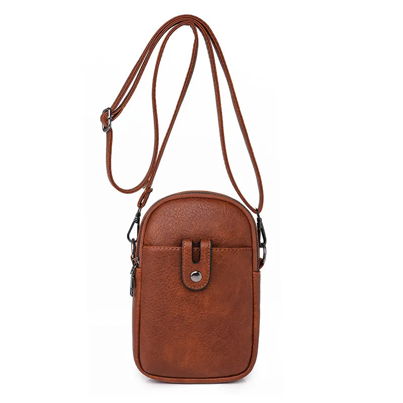 Sohiwoo Solid Color Shoulder Bag Retro Small Phone Bag Simple Faux Leather Crossbody Bag