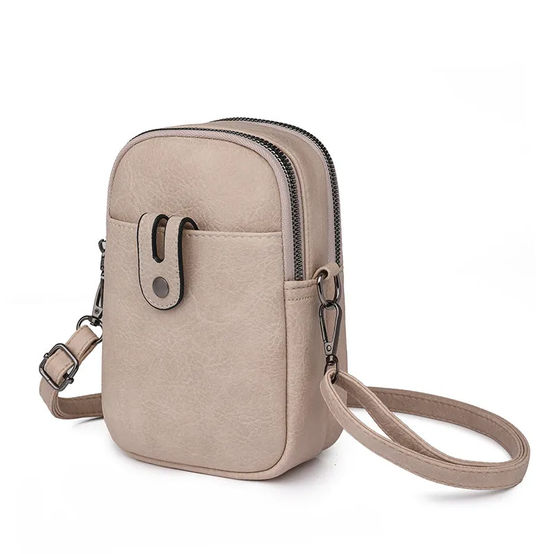Sohiwoo Solid Color Shoulder Bag Retro Small Phone Bag Simple Faux Leather Crossbody Bag