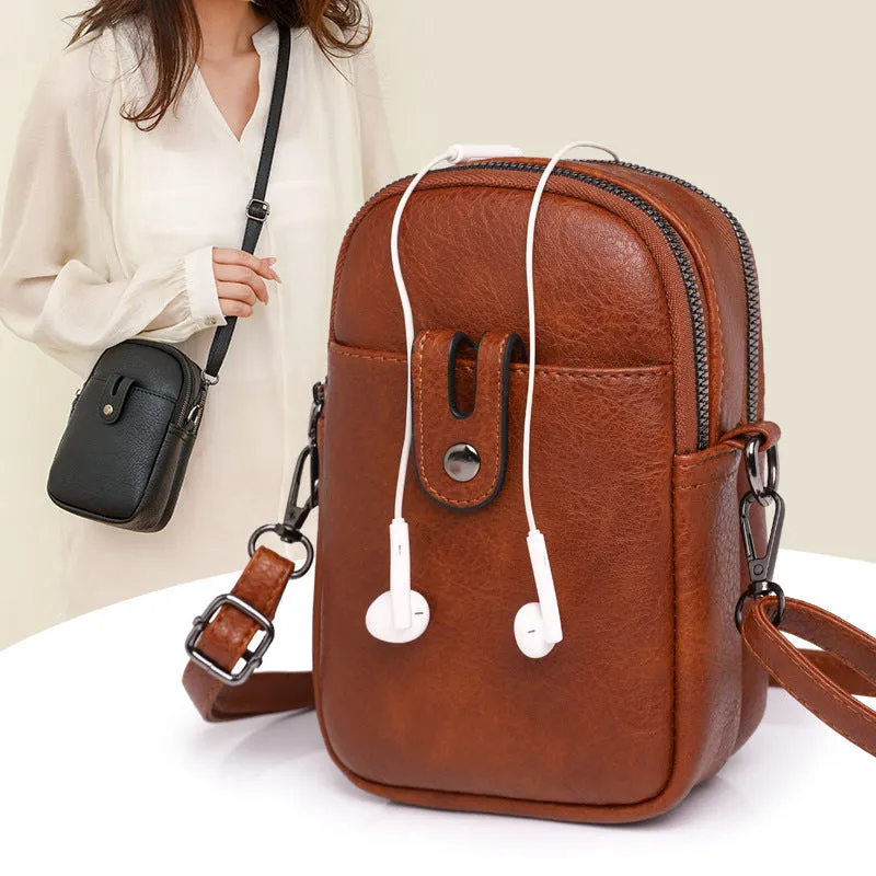 Sohiwoo Solid Color Shoulder Bag Retro Small Phone Bag Simple Faux Leather Crossbody Bag