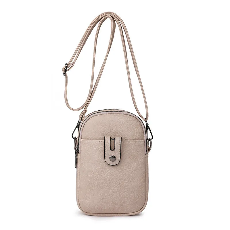 Sohiwoo Solid Color Shoulder Bag Retro Small Phone Bag Simple Faux Leather Crossbody Bag