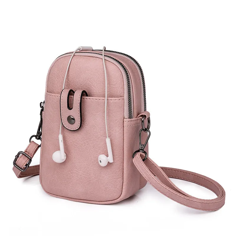 Sohiwoo Solid Color Shoulder Bag Retro Small Phone Bag Simple Faux Leather Crossbody Bag