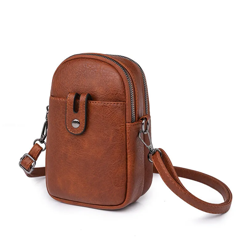 Sohiwoo Solid Color Shoulder Bag Retro Small Phone Bag Simple Faux Leather Crossbody Bag