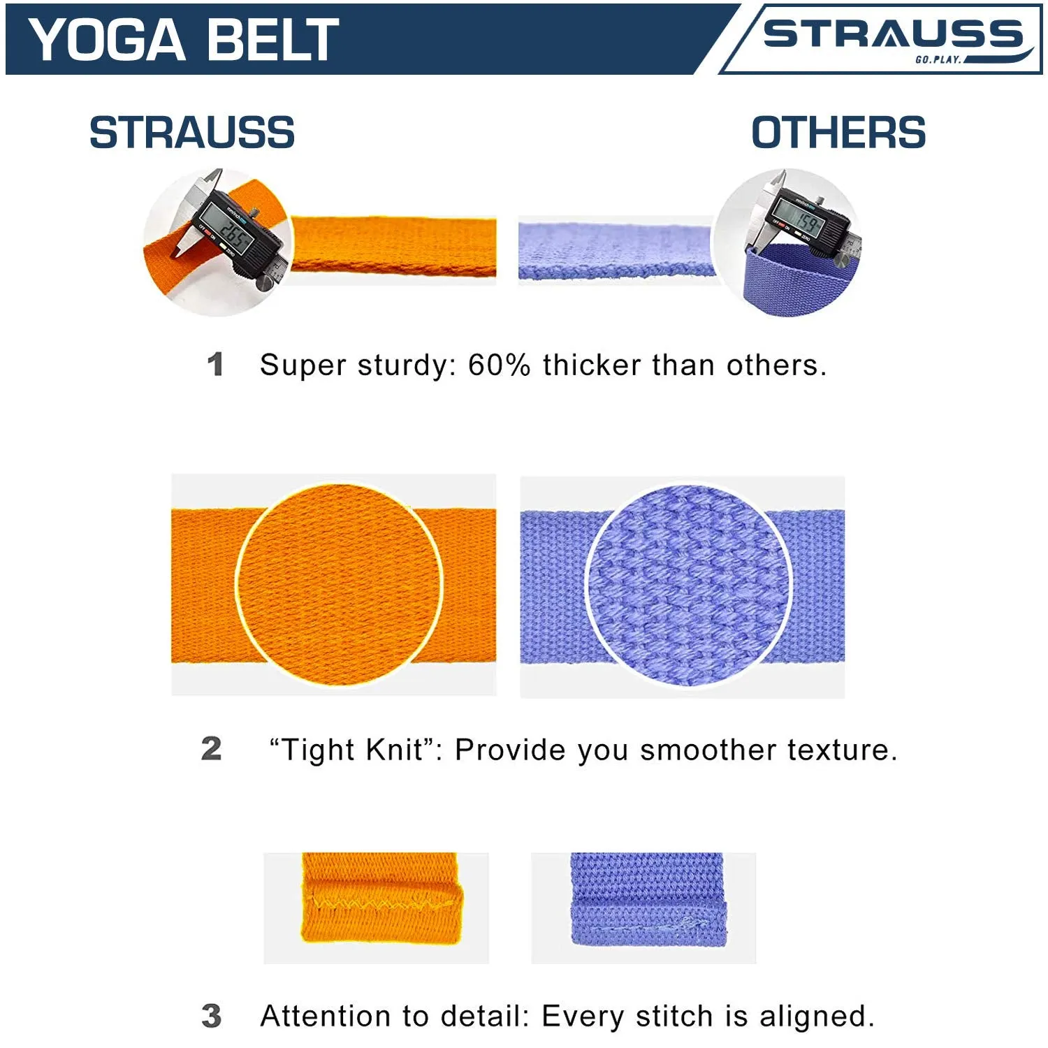 Strauss Yoga Strap & Stretching Belt | Ideal for Yoga, Pilates, Therapy, Dance, Gymnastics & Flexibility | 60% Thicker Belt with Extra Safe Adjustable Metal D-Ring Buckle | Eco-Friendly, 8 feet (Orange)