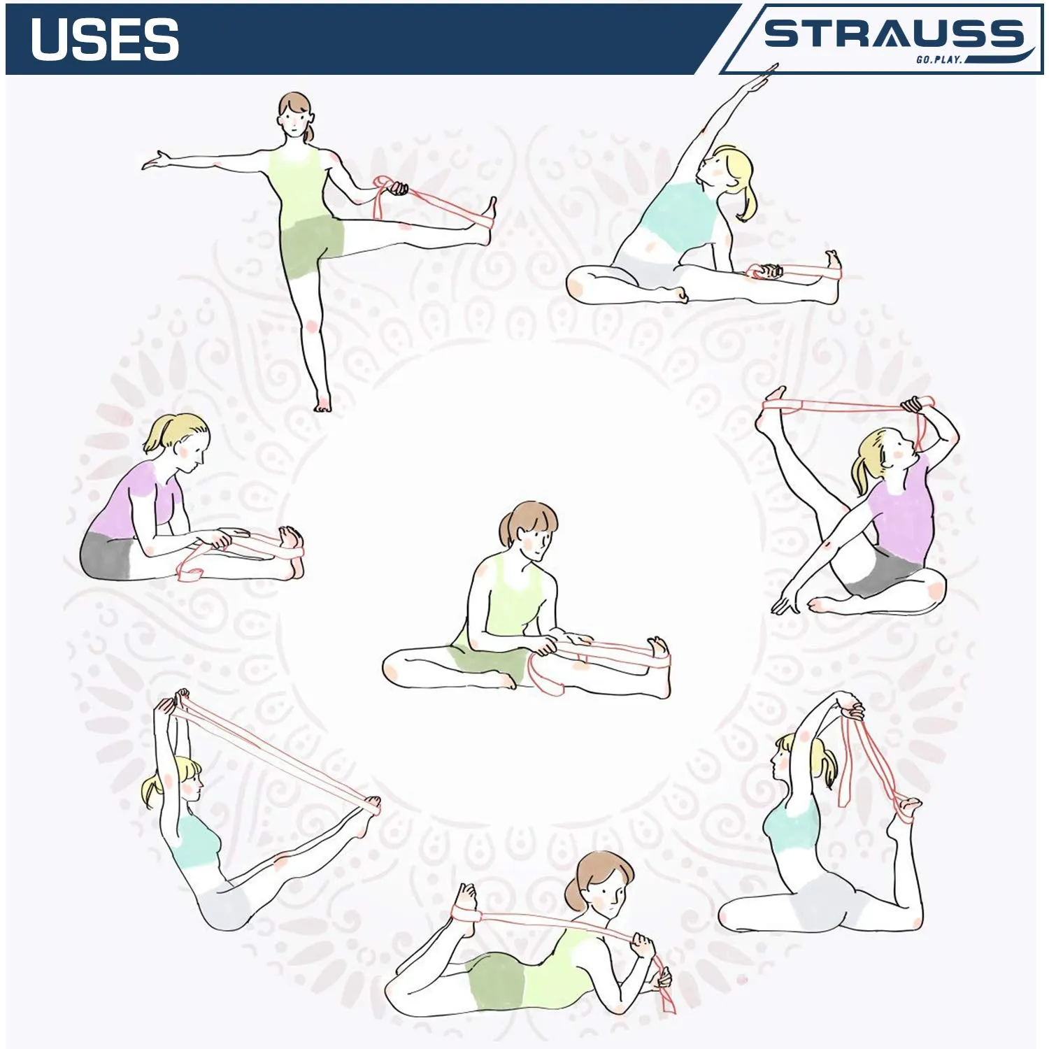 Strauss Yoga Strap & Stretching Belt | Ideal for Yoga, Pilates, Therapy, Dance, Gymnastics & Flexibility | 60% Thicker Belt with Extra Safe Adjustable Metal D-Ring Buckle | Eco-Friendly, 8 feet (Orange)