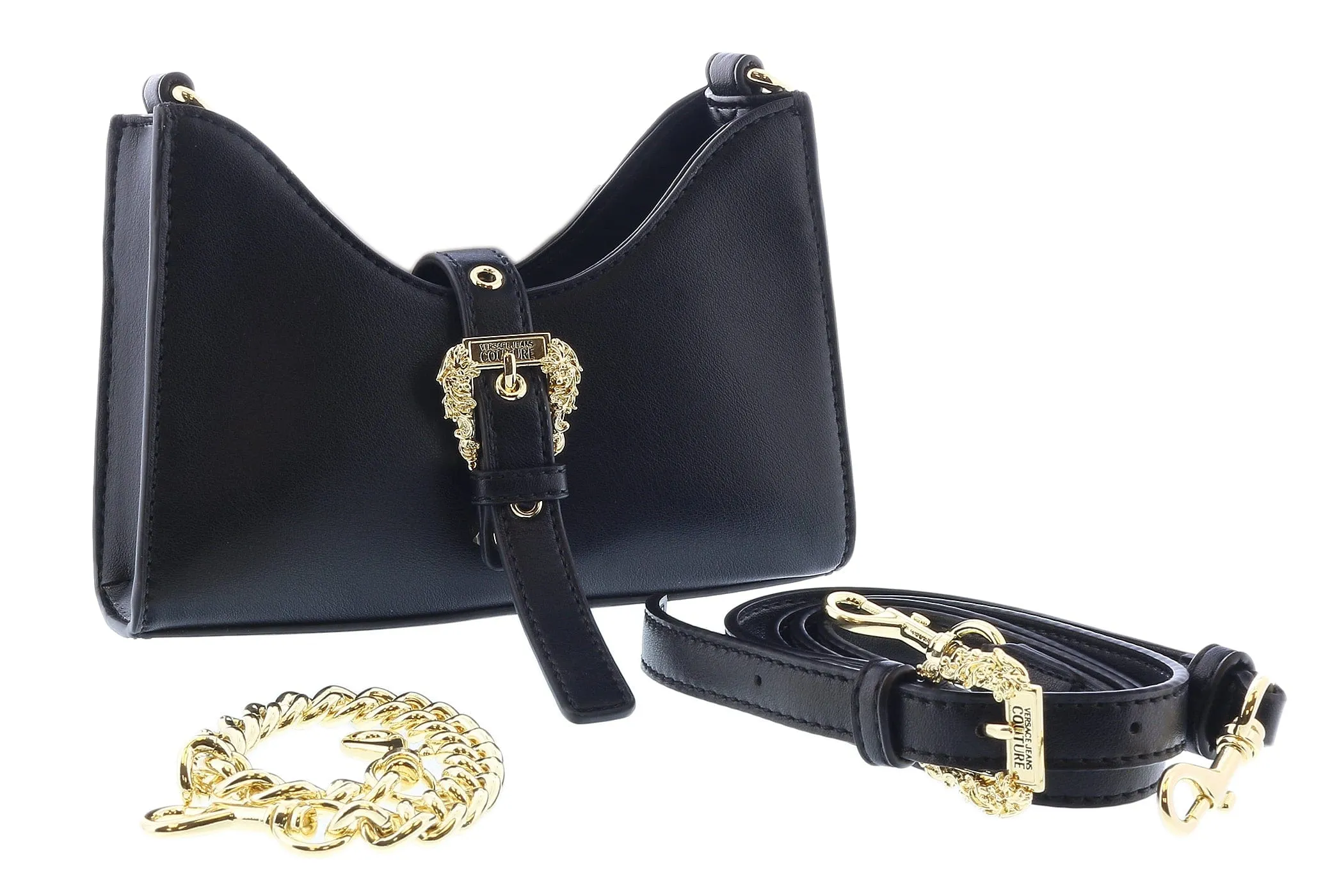 Versace Jeans Couture Black Small  Baroque Buckle Hobo Bag