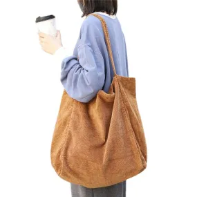 Women Corduroy Vintage Large-capacity Shopping Shoulder Bag Handbag