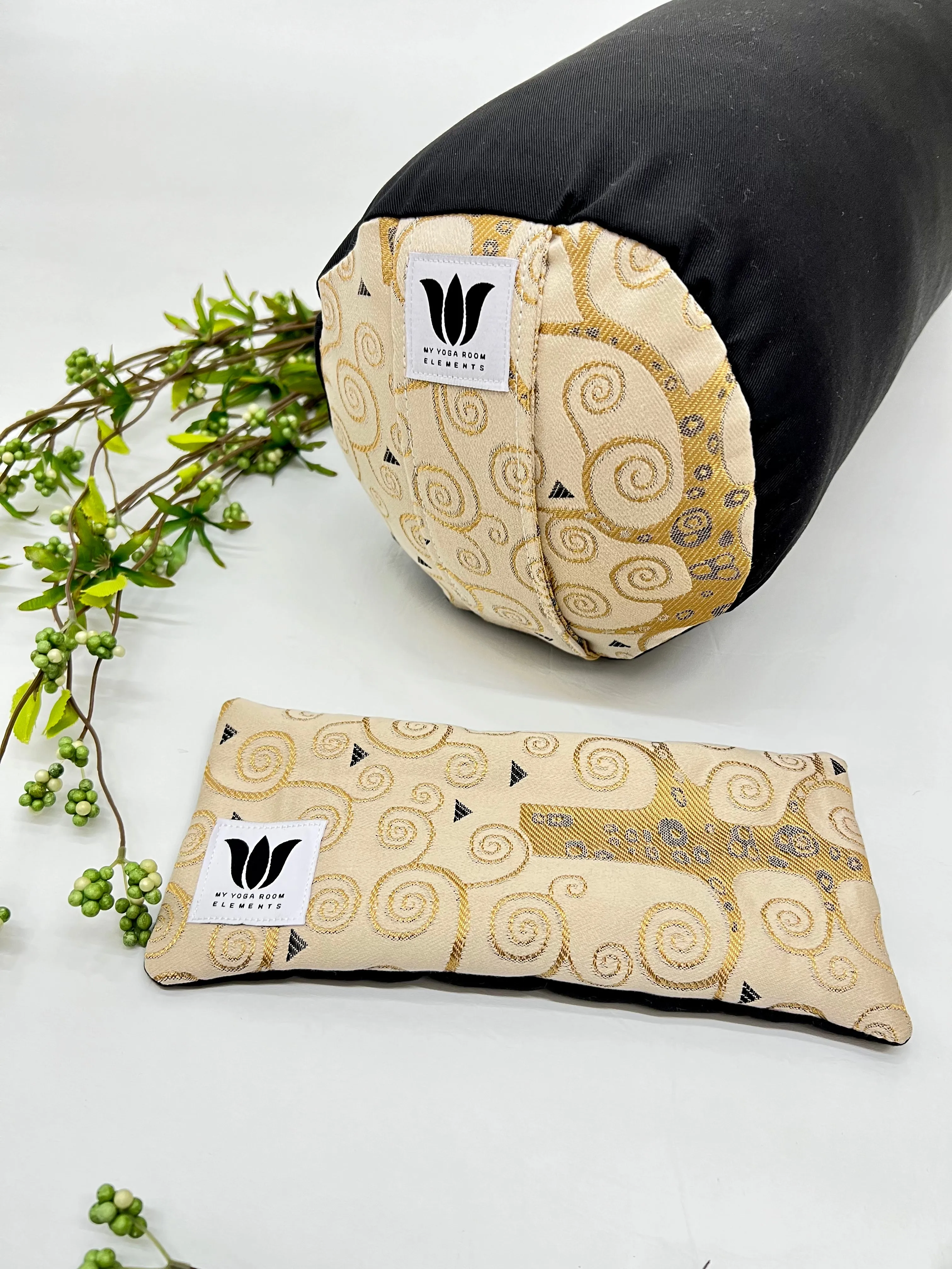 Yoga Bolster & Eye Pillow Set | Black & Gold Swirl
