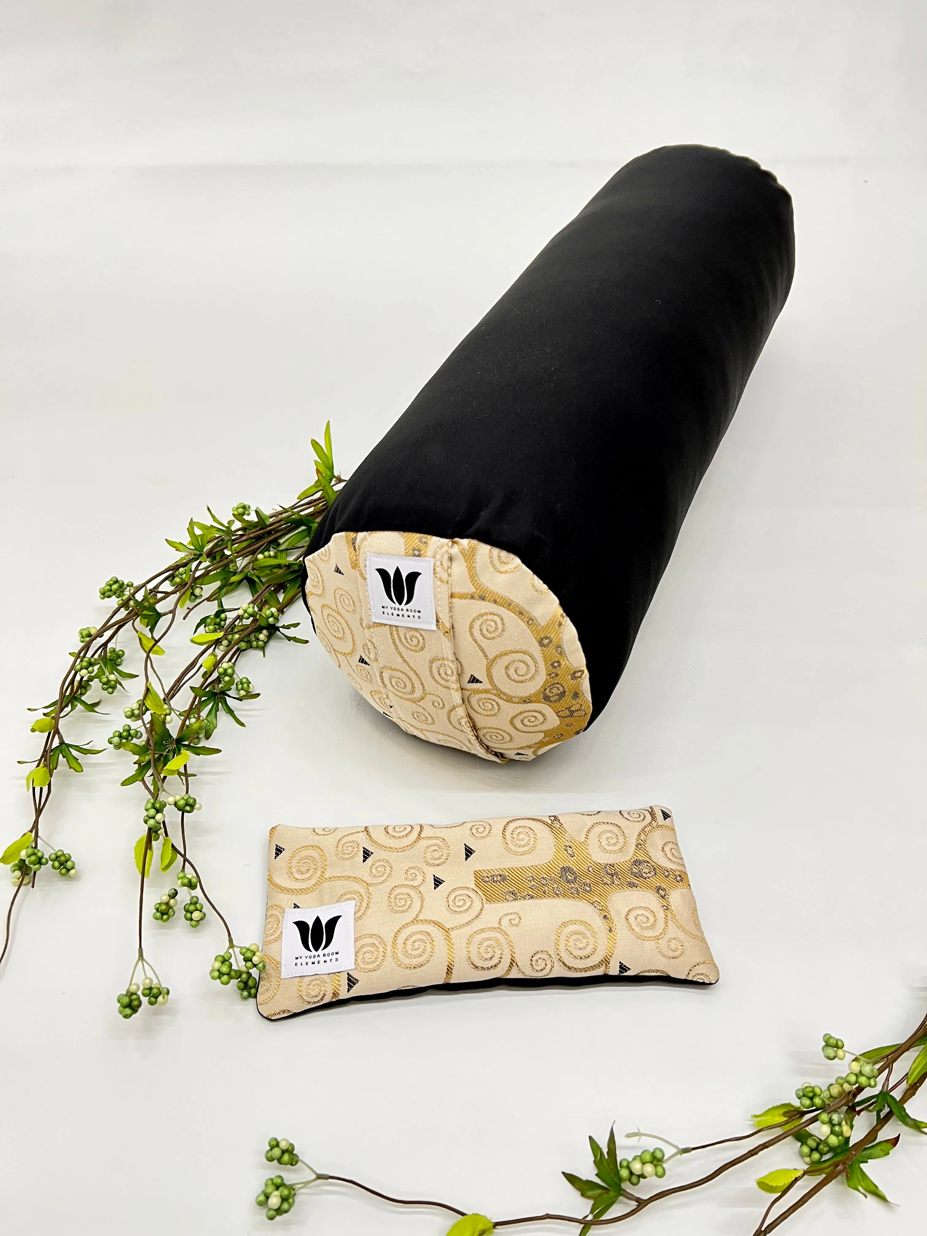 Yoga Bolster & Eye Pillow Set | Black & Gold Swirl